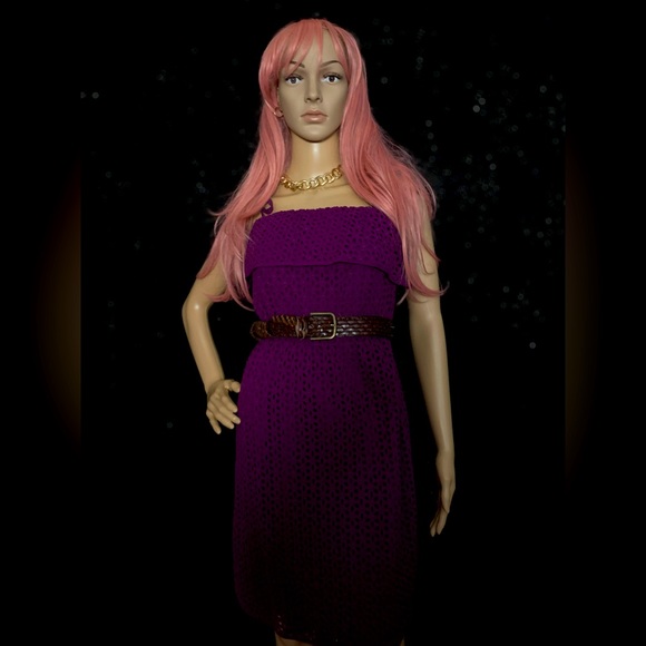 Purple eyelet lace summer dress with adjustable tie up straps - Picture 11 of 16
